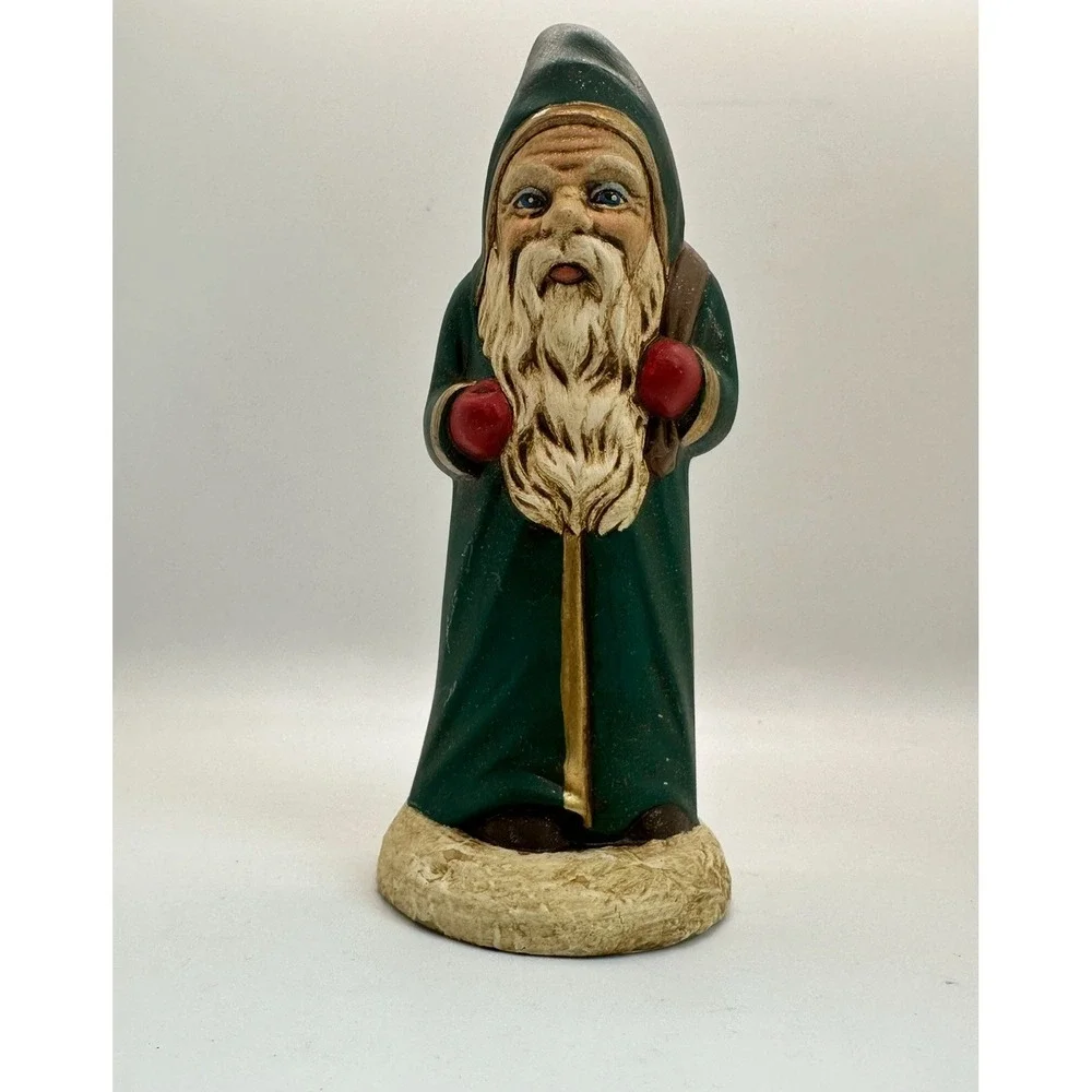 Vintage Belsnickel Style Santa Figurine Green Coat 8